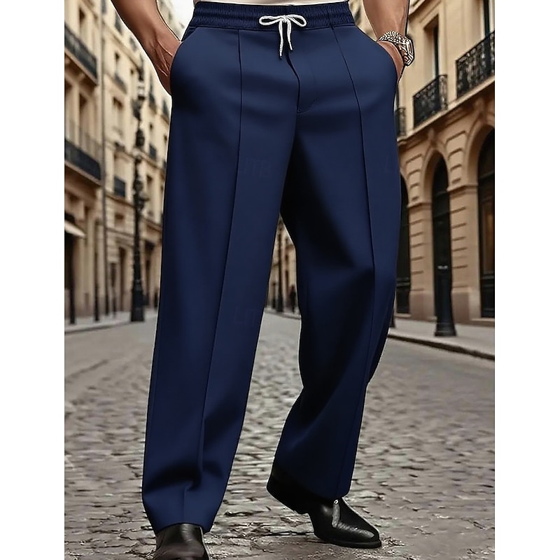 Men's Trousers Dress Pants Slacks Casual Pants Drawstring Pocket Elastic Waist Plain Comfort Breathable Full Length Outdoor Party Business Fashion Streetwear Black White Stretchy4