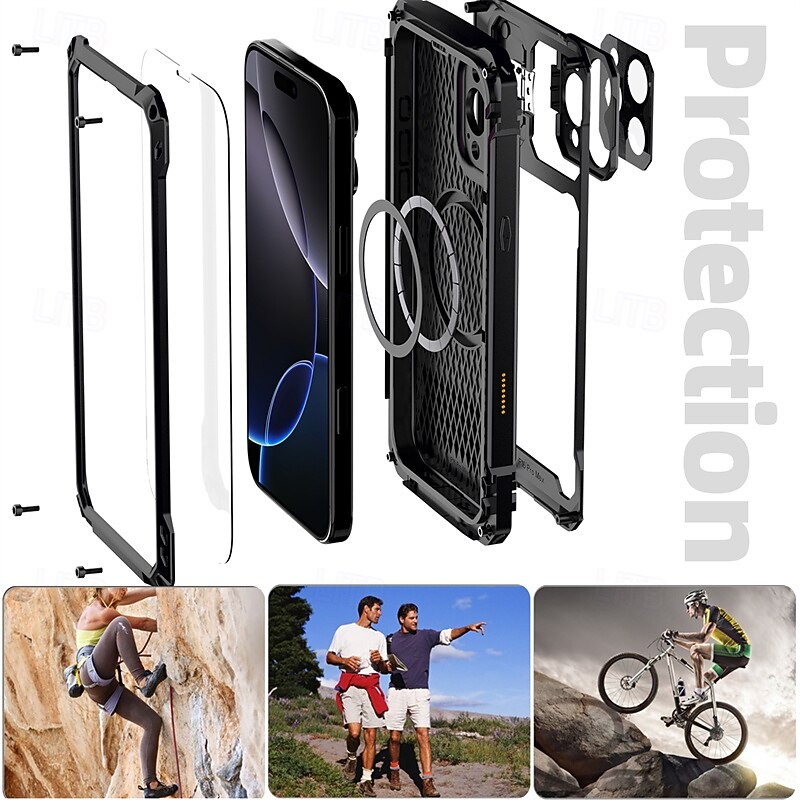 Phone Case For iPhone 16 15 14 Pro Max Plus 16e Magnetic Adsorption with Stand Holder Support Wireless Charging Shockproof Retro Aluminum Alloy Tempered Glass Silicone2