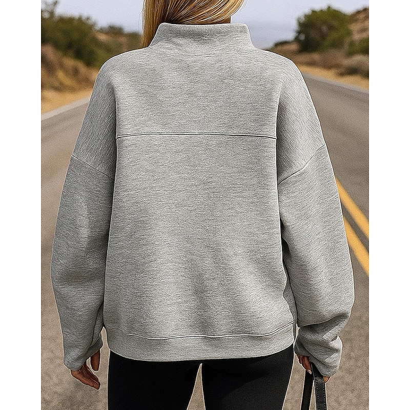Women's Pullover Sweatshirt Lounge Top Buttons Long Sleeve Top Athleisure Solid Colored Windproof Warm Hiking Travel Vacation Sportswear Activewear Grey2