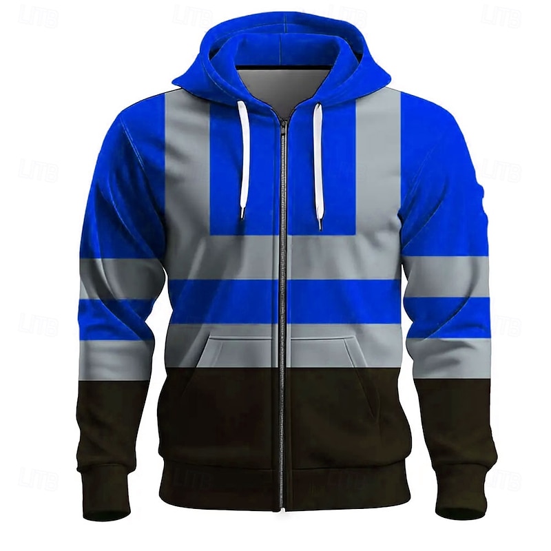 Men's Costume Firefighter Hoodie Jacket Sweatshirt Fantasy All Over Print Zip Vacation Going out Streetwear Yellow Red Zipper Fall Winter Designer4