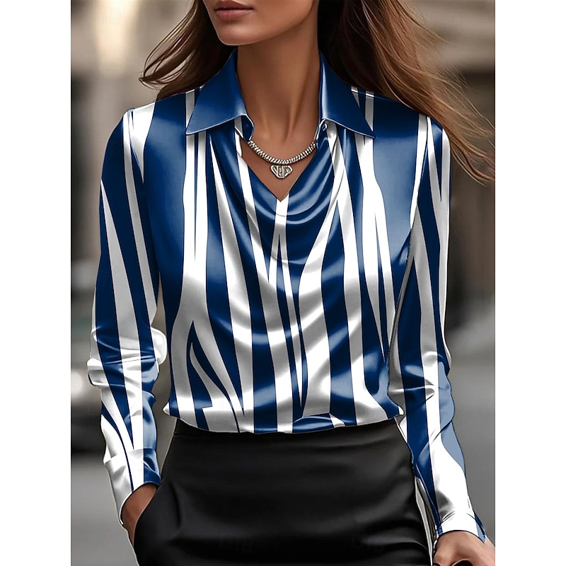 Women's Shirt Graphic Geometric Striped Elegant Stylish Casual Long Sleeve Cowl Neck Regular Tops Work Party Evening Wear Daily Ruched Draped Blue Purple Brown Green Summer Fall