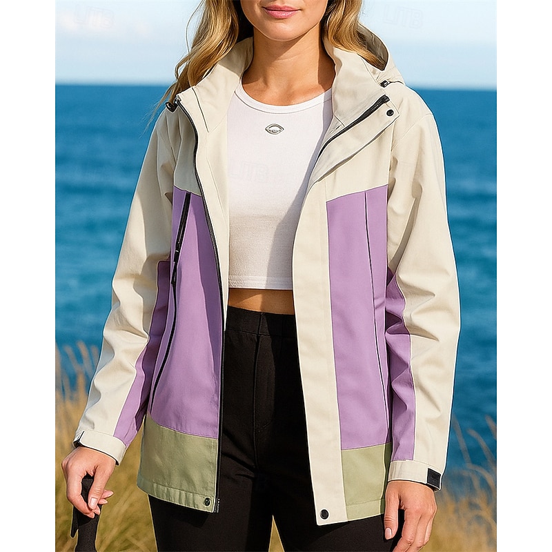 Women's Windbreaker Softshell Jacket Hiking Jacket Outdoor Waterproof Windproof Hiking Outfits Hiking Clothes Autumn / Fall Top Camping / Hiking / Caving Running Patchwork Black Yellow Army Green