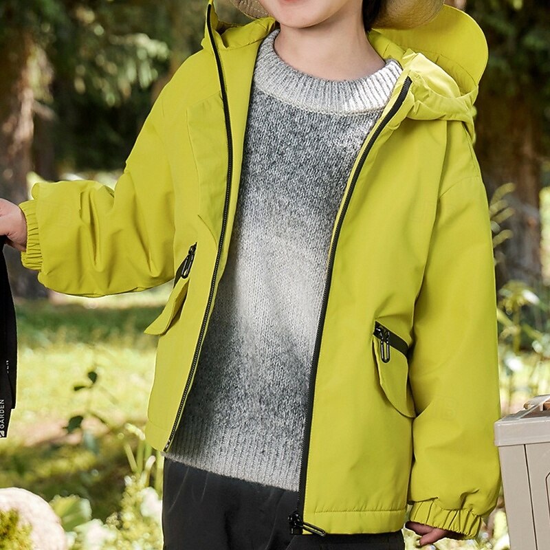 Kids Boys' Fleece Jacket Hiking Jacket Outdoor Jacket Outerwear Solid Color Long Sleeve Zipper Pocket Comfort Waterproof Windproof Coat Outdoor Fashion Daily Light Yellow Purple Green Spring Fall 42