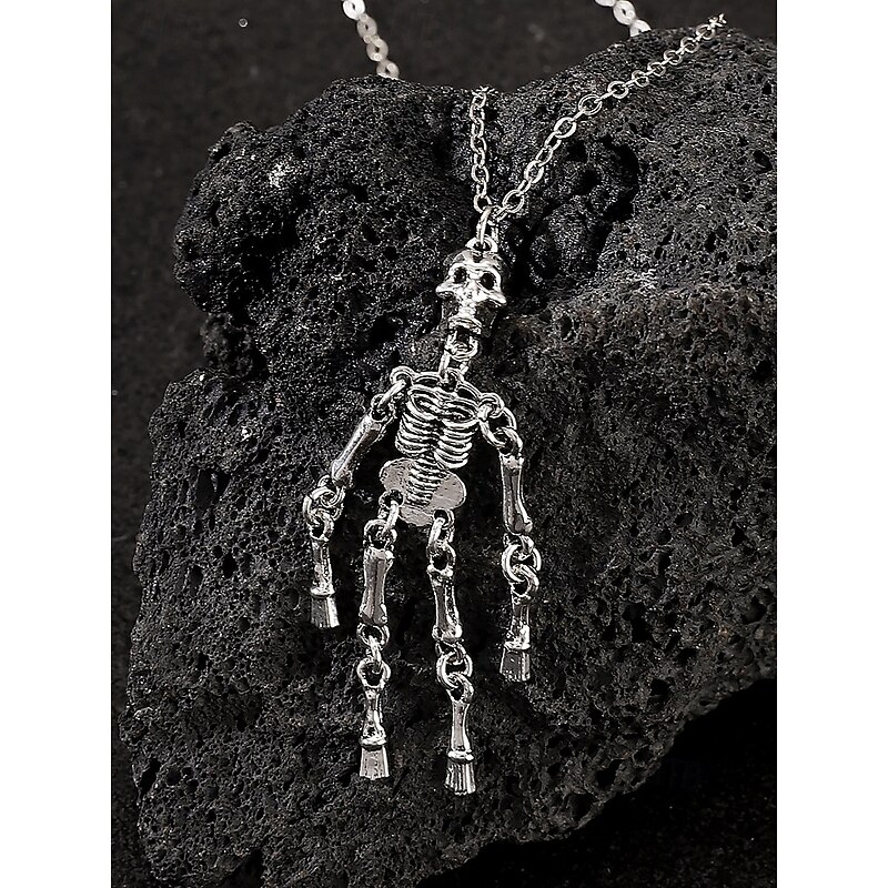 Men's Halloween Skeleton Pendant Necklace – Alloy Gothic Punk Chain Jewelry for Cosplay, Party and Night Out