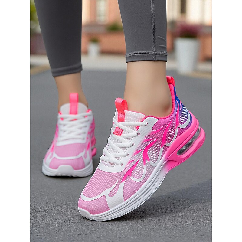 Women's Rose Pink Running Shoes – Breathable Mesh Lace-Up Sneakers with Flame Print for Gym, Training and Casual Wear2