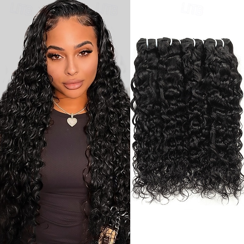 Water Wave Bundles Human Hair 10-30 Inch 4 Bundles Natural Black Brazilian Human Hair Extensions for Women