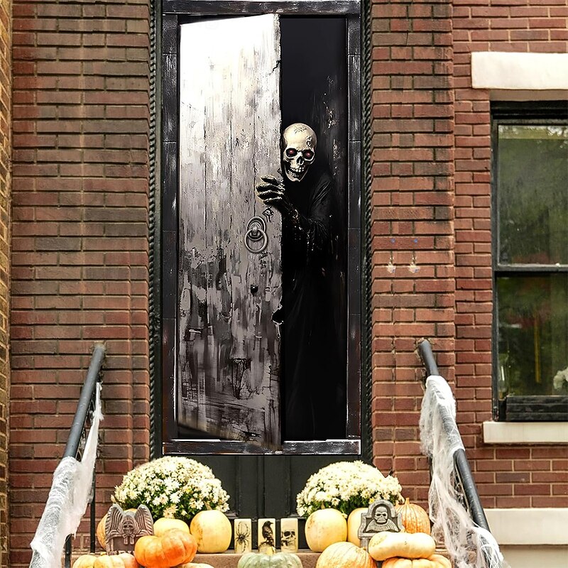 Halloween Tapestry Door Cover Outdoor Banners Ghost 3D Dark Punk Gothic Style Party Outdoor Shooting Backgrounds Front Door Wall Porch Home Decor4