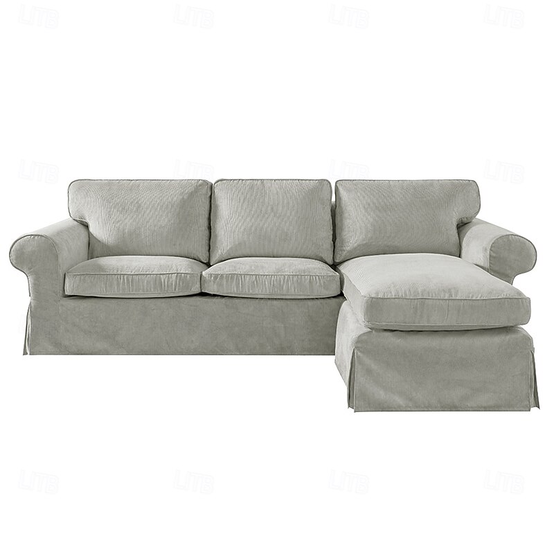 EKTORP 3-Seater Sofa with Chaise Longue Cover, Solid Color Quilted Corduroy Slipcover, Durable Non-Slip Protector for Living Room4