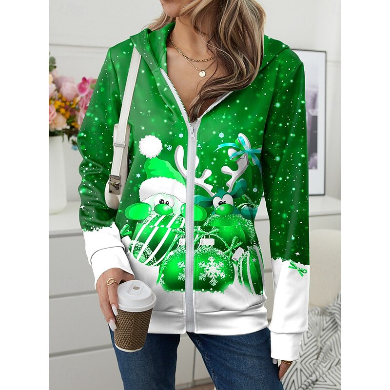 Christmas Women's Zip Up Hoodies Graphic Fashion Casual Long Sleeve Hooded Regular Tops Street Dailywear Patchwork Zipper Pocket Red Blue Purple Green Spring Fall Winter4