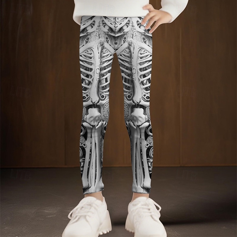 Halloween Girls' 3D Skull Pants Leggings Spring Fall Cute Basic Kids 4-12 Years Outdoor Casual Daily Regular Fit3