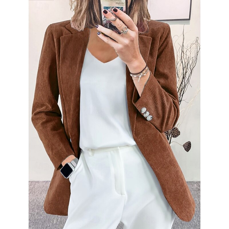 Women's Blazer Comfortable Breathable Pocket Elegant Casual Plain Office Street Casual Daily Wear Open Front Regular Turndown Regular Fit Long Sleeve Outerwear Black Wine Blue Spring Fall