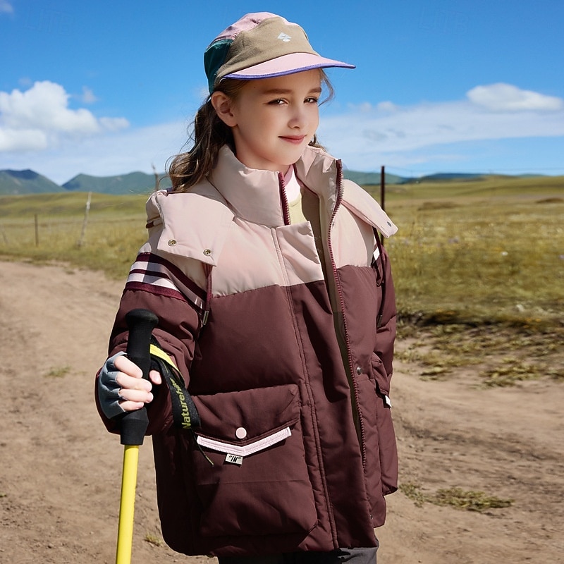 Kids Girls' Down Jacket Outdoor Jacket Puffer Jacket Stripe Fashion Keep Warm Windproof Outdoor Coat Outerwear 4-12 Years Fall Black Wine Coffee2