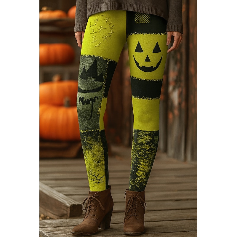 Halloween Women's Leggings Vacation Vintage Ethnic Style Full Length High Waist Graphic Skull 3D Print Quick Dry Breathability Soft Stretchy Outdoor Home Causal Yellow Red Blue Orange Fall Skinny2