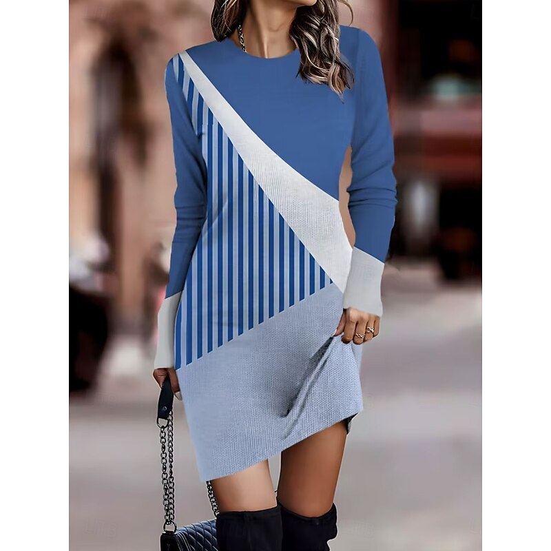 Women's Mini Dress T Shirt Dress Tee Dress Shift Dress Summer Dress Vacation Casual Party Daily Regular Fit Graphic Geometric Long Sleeve Crew Neck Black Blue Camel Spring Fall Winter2