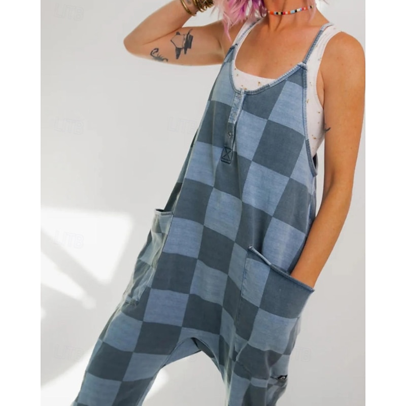 Women's Normal Jumpsuit Streetwear Tie Dye Sleeveless V Neck Pocket Vacation Street Loose Fit Black Blue Purple Fall4