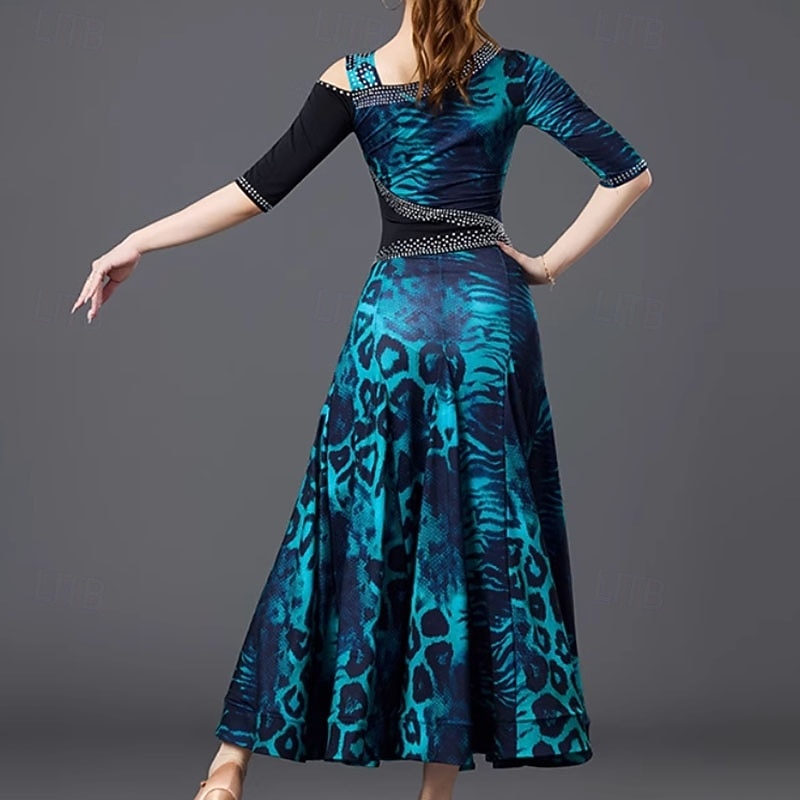 Ballroom Dance Dress Crystals / Rhinestones Women's Performance Daily Wear Half Sleeve Crystal Cotton2