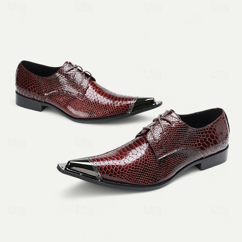 Men's Burgundy Genuine Leather Snake Print Lace-Up Oxford Shoes – Formal Party and Evening Dress Footwear3
