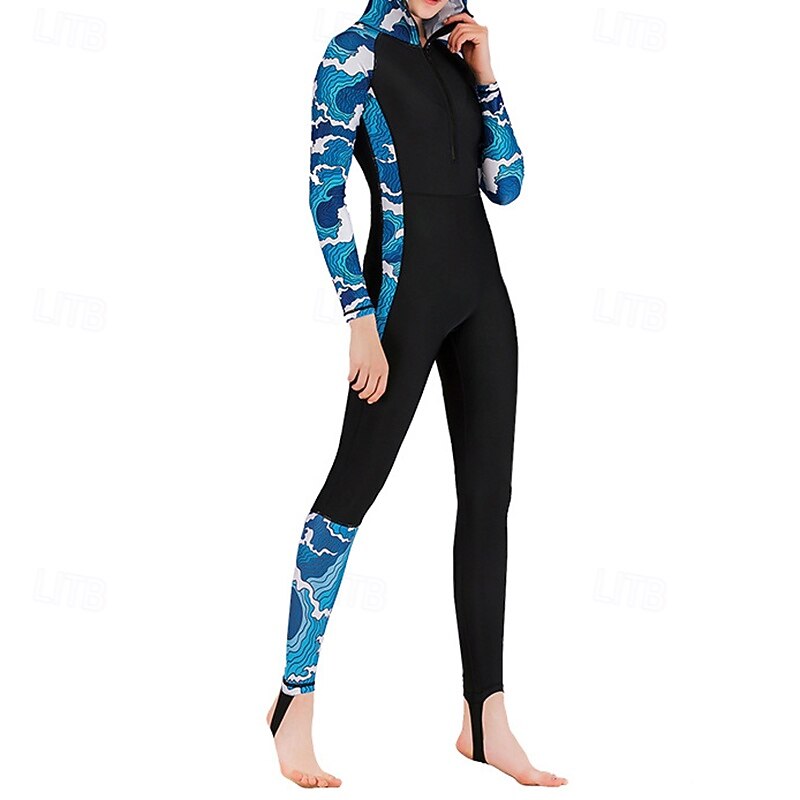Women's Full Body Swimwear Dive Skin Suit UPF50+ Long Sleeve Swimwear Front Zip Hooded Swimming Diving Surfing Snorkeling Patchwork Summer Spring Autumn3