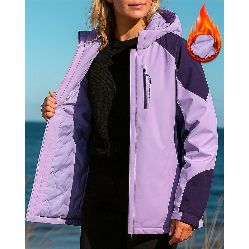Women's Windbreaker Softshell Jacket Hiking Jacket Outdoor Thermal Waterproof Windproof Hiking Outfits Hiking Clothes Winter Autumn / Fall Top Camping / Hiking / Caving Running Patchwork White Pink