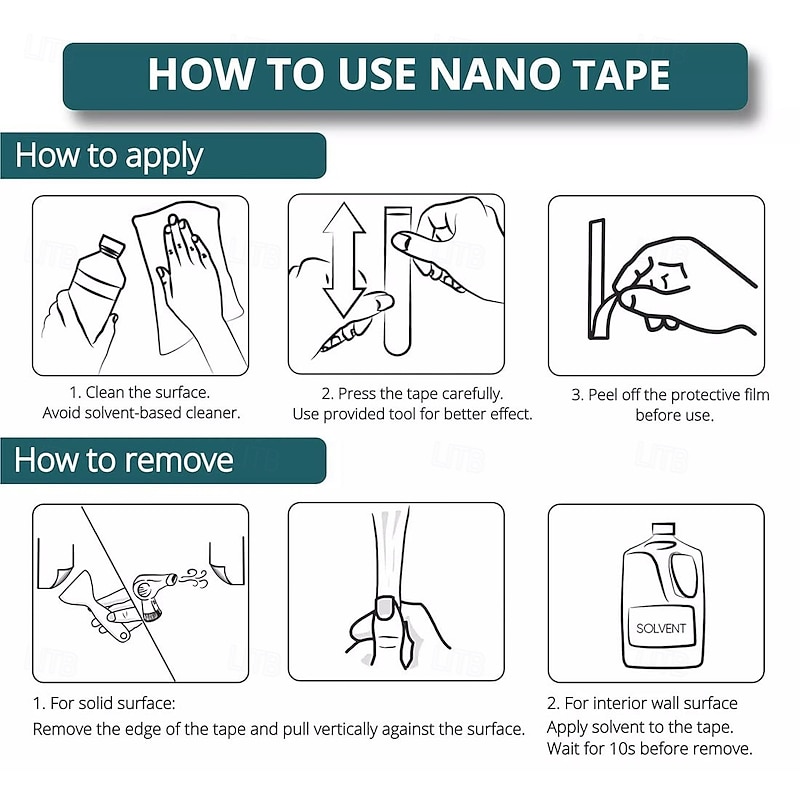 2 Pack Nano Double Sided Tape 16.5ft Heavy Duty Adhesive Mounting Tape,Clear & Tough Sticky Poster Wall Tape,Multipurpose Tape Picture Hanging Strips for Home Office(5m)4