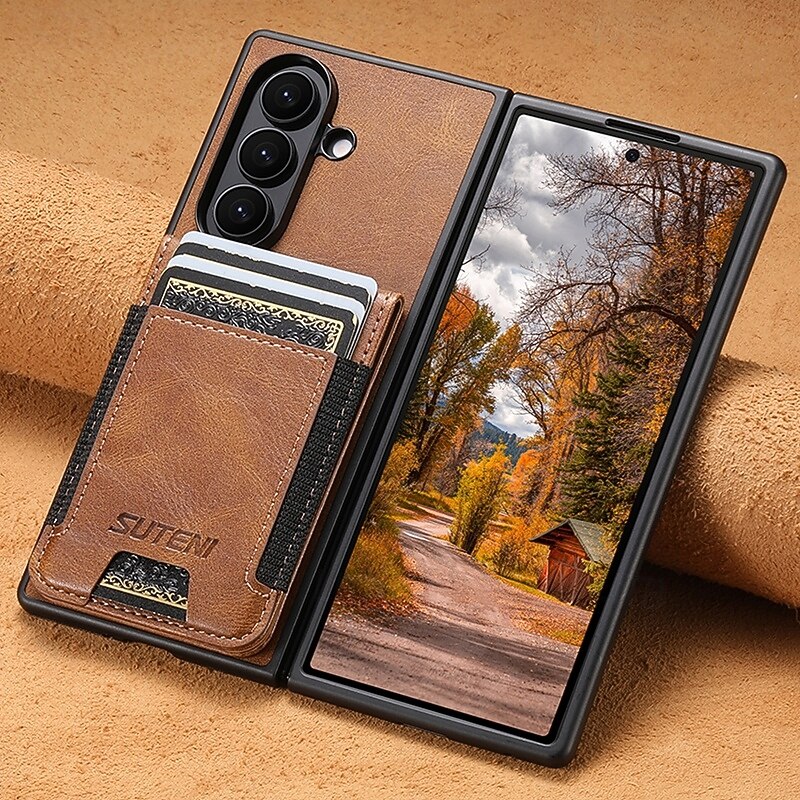 Phone Case For Samsung Galaxy Z Fold 7 Z Fold 6 Z Fold 5 Wallet Case Full Body Protective Shockproof Retro TPU PU Leather2