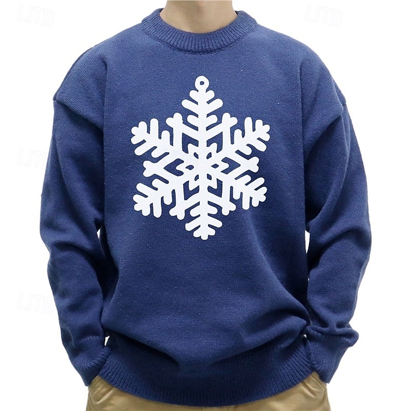 Christmas Men's Elk Christmas Bell Snowflake Pullover Sweater Jumper Knitwear Crewneck Casual Vacation Home Street 3D Print Knitting Keep Warm Long Sleeve Spring Fall Winter Black White Red4