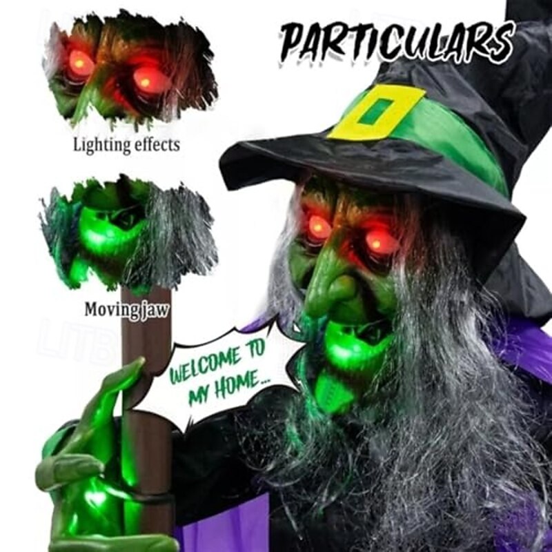 Halloween Flying Witch Decoration Scary Sounds Lights Outdoor Garden Yard Decor Large Hovering Witch Prop with Glowing Eyes Spooky Sounds