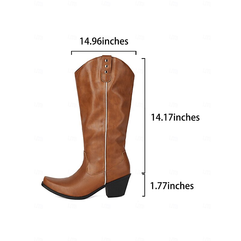 Women's Brown Knee High Cowboy Boots – Classic Western Riding Boots with Low Heel for Country Style and Festivals2