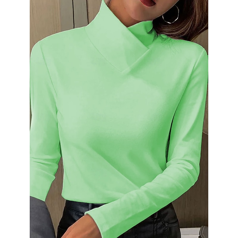 Women's T Shirt Plain Elegant Vintage Stylish Long Sleeve High Neck Regular Tops Daily Pink Blue Purple Orange Green Spring Fall Winter4