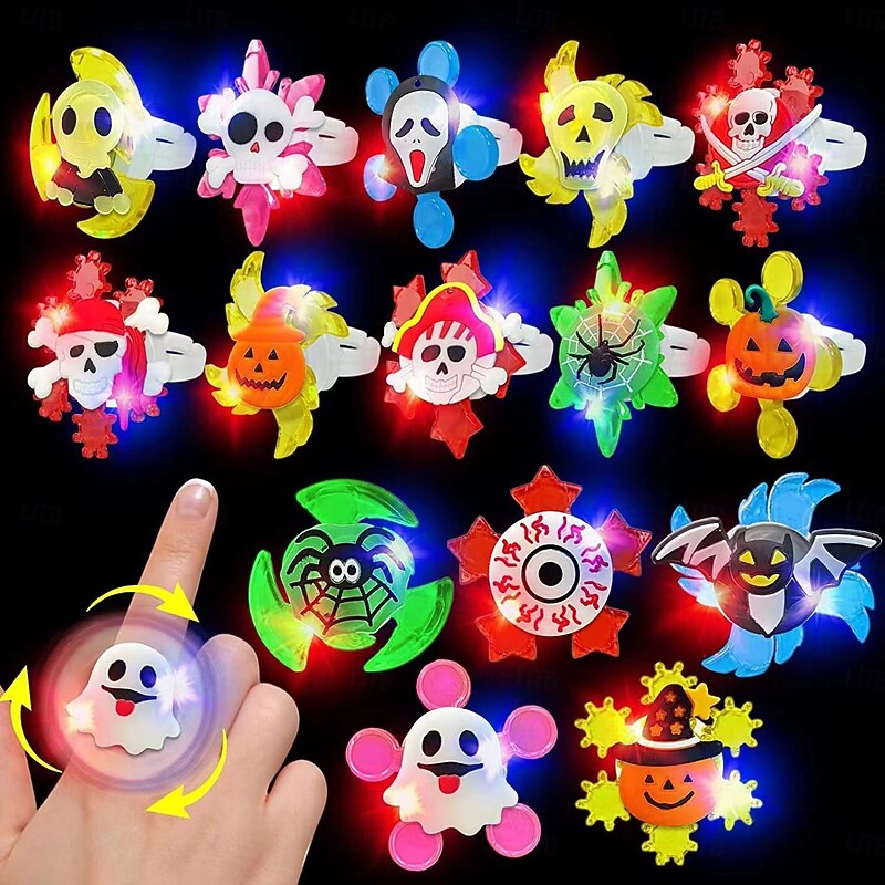 Halloween LED Ring Light Up Rings Halloween Toys Glow in The Dark Halloween Party Favors for Kids Adults LED Flash Rings Ghost Pumpkin Skeleton Best Gift 12 Pack