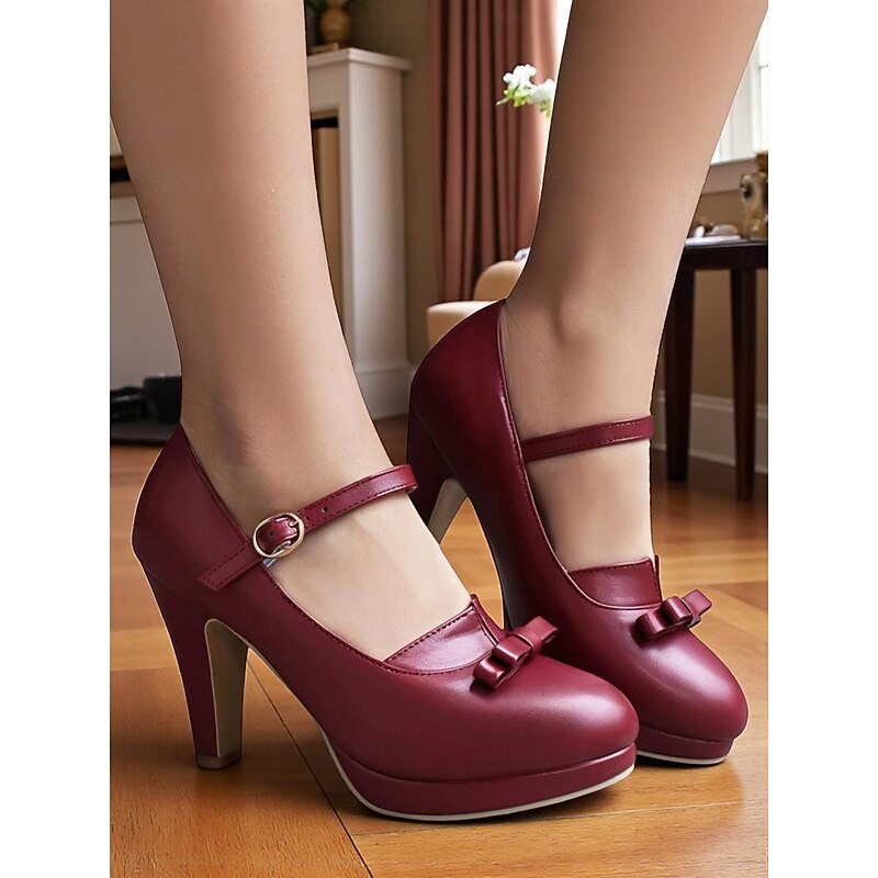 Women's Black Platform Mary Jane Heels with Bow – 1950s Vintage Round Toe Strap Pumps for Gatsby Parties, Christmas and Vintage-Inspired Looks3