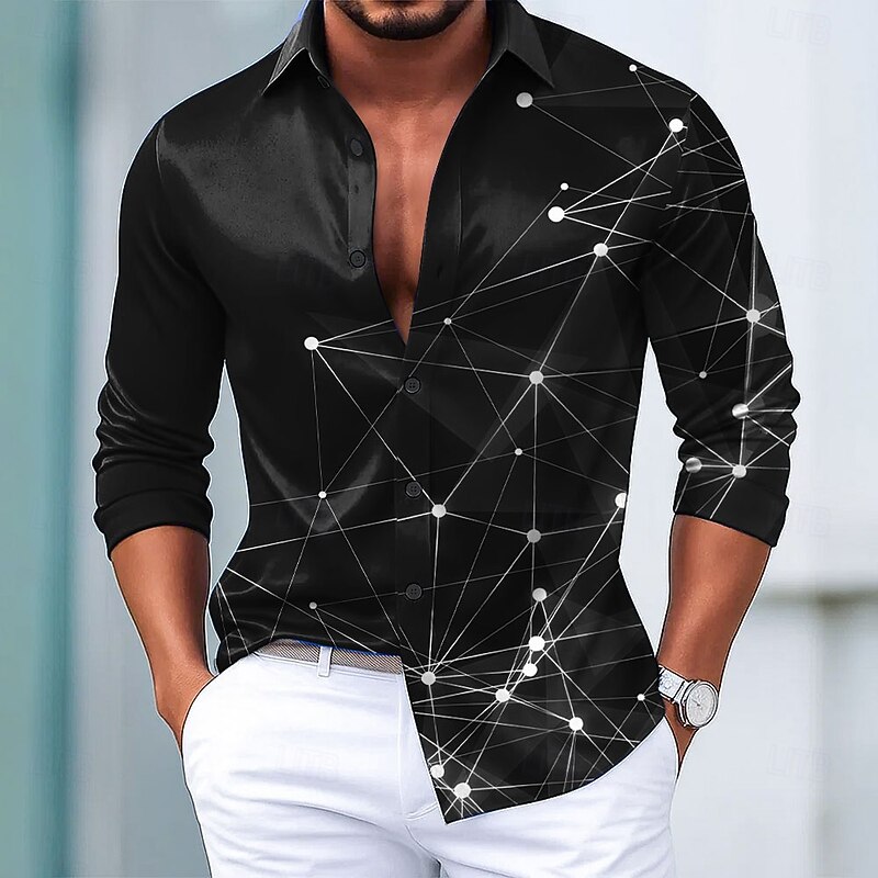 Men's Geometric Galaxy Star Print Gradient Color Shirt Satin Shirt Dress Shirt Long Sleeve Fashion Casual Vacation Dailywear Summer Spring Fall Turndown 3D Print Button Up Shirts Black Red Blue Green4