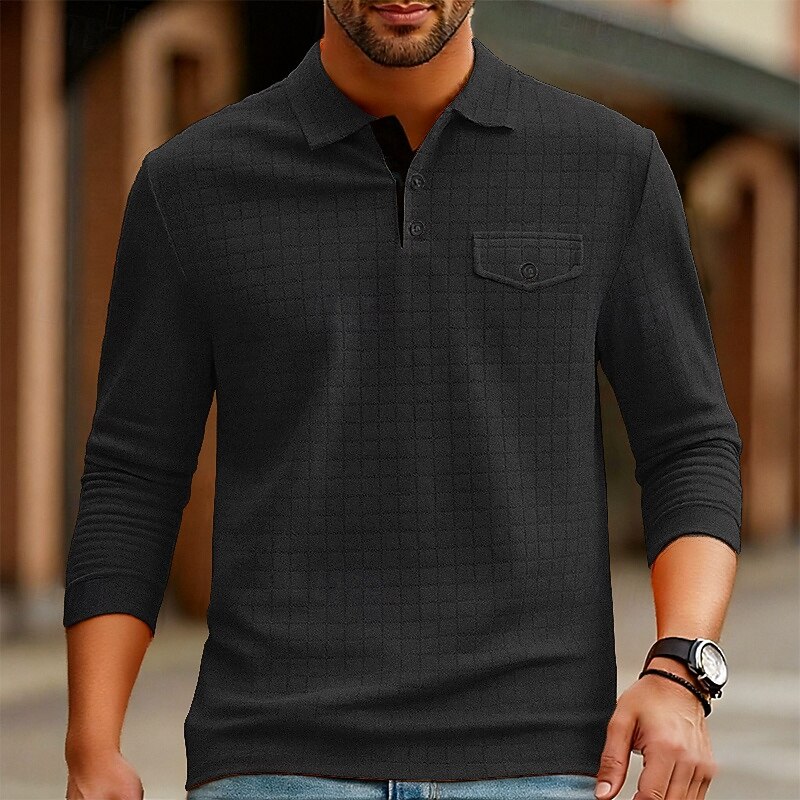 Men's Golf Shirt Golf Polos Shirts Work Casual Lapel Long Sleeve Basic Modern Plain Jacquard Buttons Spring Fall Regular Fit Black White Navy Blue Orange Dark Gray Gray Golf Shirt4