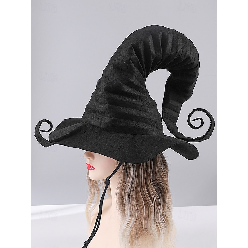 Women's Halloween Witch Hat – Black Gothic Pointed Cosplay Wizard Hat with Curled Brim for Costume Party3