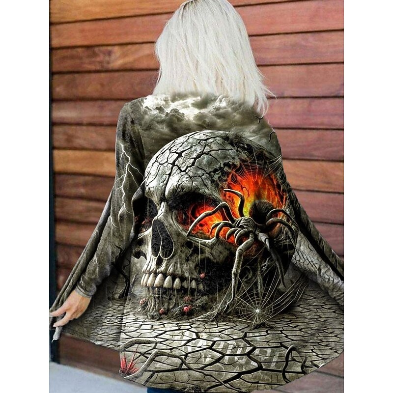 Women's Coat Lightweight Comfortable Print Vintage Fashion Artistic Casual Skull Casual Long Collarless Regular Fit Long Sleeve Outerwear Red Purple Green Spring Fall