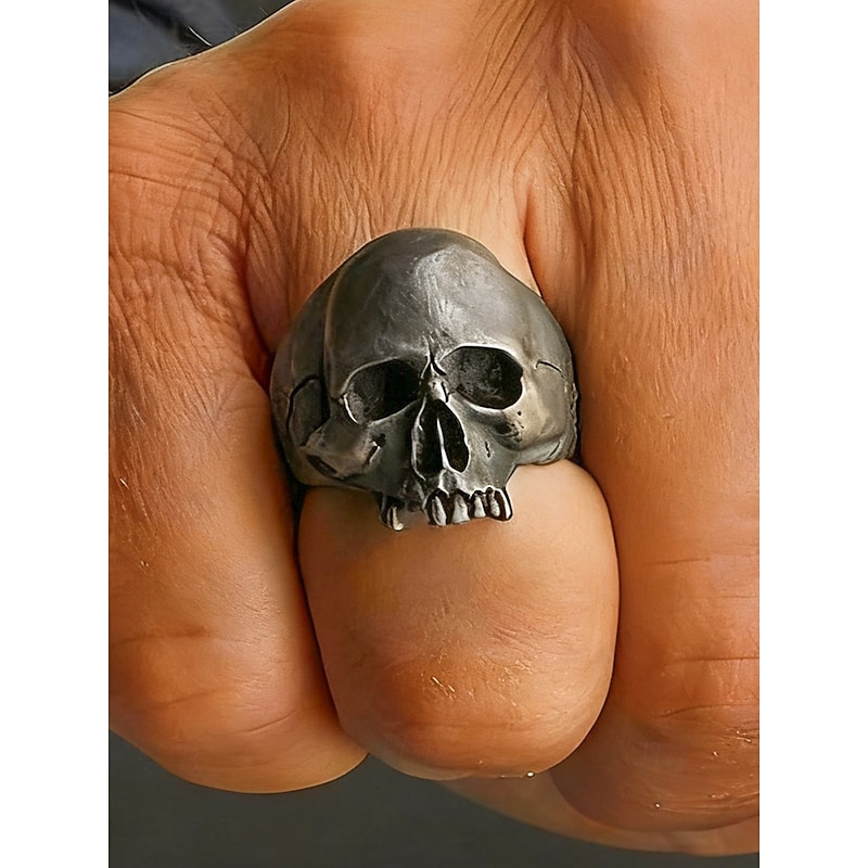 Men's Halloween Skull Ring – Gothic Punk Style Alloy Statement Jewelry for Parties, Concerts and Cosplay