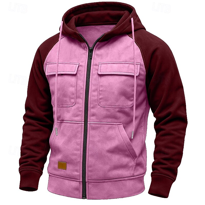 Men's Hoodie Full Zip Hoodie Fleece Hoodie Tactical Hoodie Black Pink Army Green Burgundy Blue Hooded Plain Zipper Sports & Outdoor Casual Daily Streetwear Cool Sportswear Spring &  Fall Clothing2
