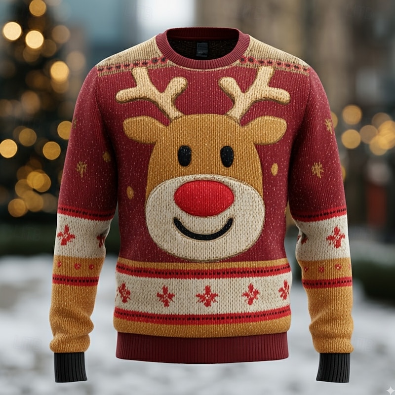 Ugly Christmas Sweater Men's Elk 3D Print Snowflake Pullover Sweater Jumper Knitwear Crewneck Casual Vacation Daily Festival Keep Warm Long Sleeve Spring Fall Winter Black Red Green