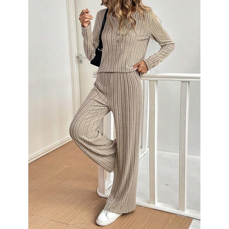 Women's Fashion Streetwear Pants Sets Bolero Top Long Sleeve Crew Neck Solid Color Outdoor Work Casual Beige Fall Regular Fit4