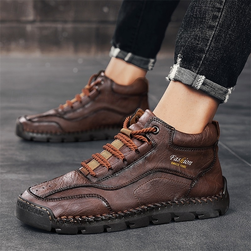Men's Brown Lace-Up Hiking Boots with Rugged Design – Comfortable and Fashion-Forward for Casual Wear, Travel and Hiking Trips2