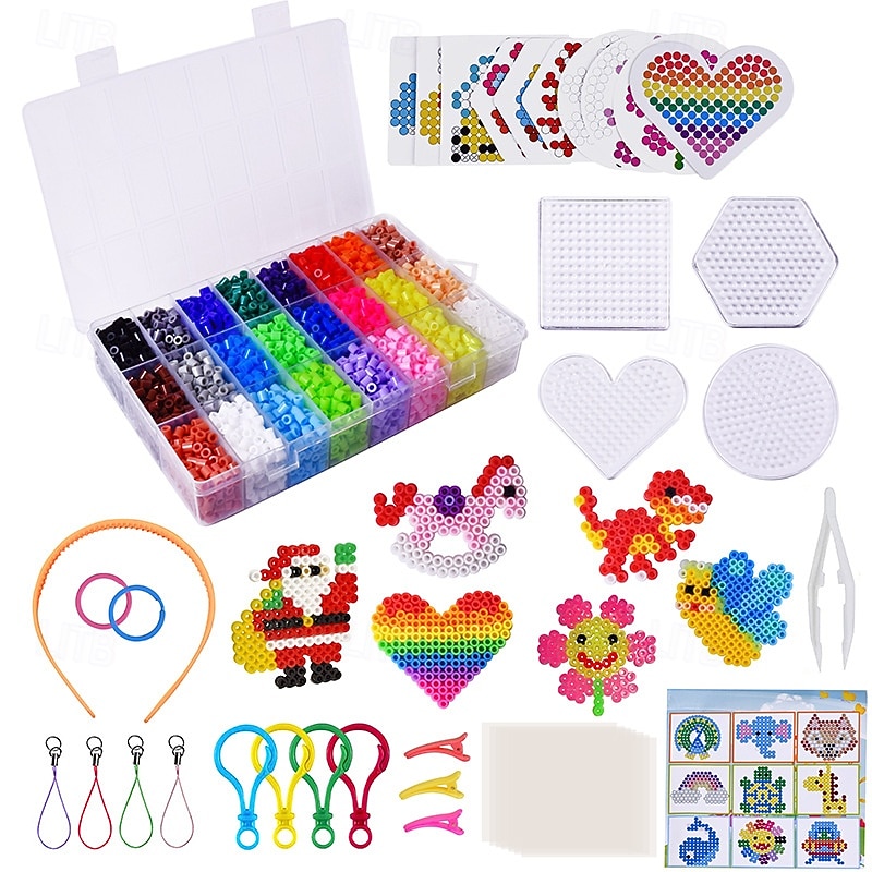 6300pcs 5mm 24 Colors Fuse Beads Kit, Home School Arts and Crafts Supplies for Kids, Toys Set, Art Decorations for Room, Gifts for Girls and Boys Age 5+