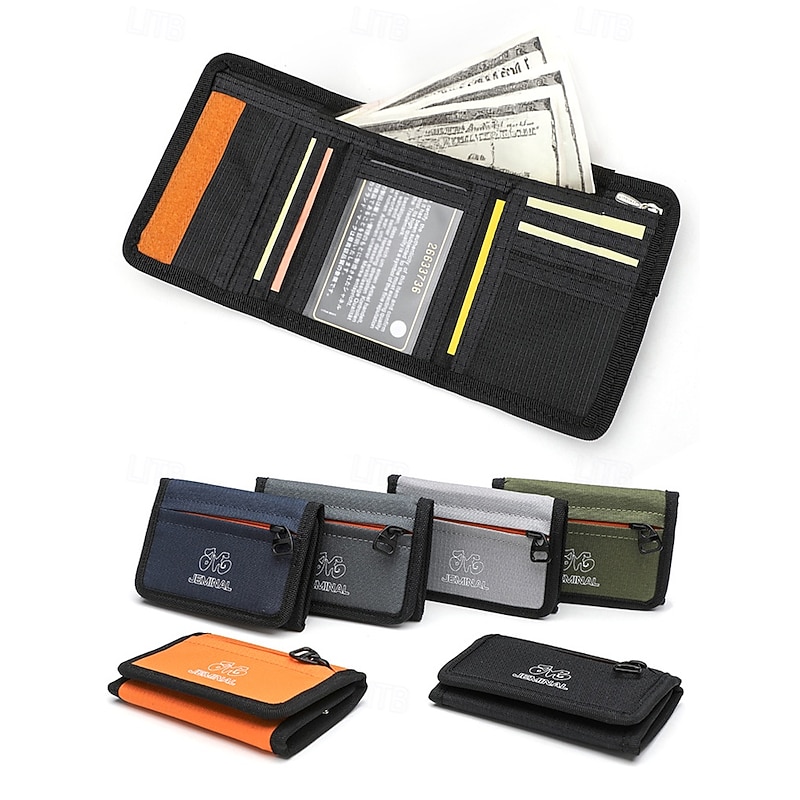 Men's Canvas Trifold Wallet with Multiple Card Slots, Zipper Coin Pocket and Velcro Closure – Casual Lightweight Style for Students, Outdoor Travel and Daily Use2