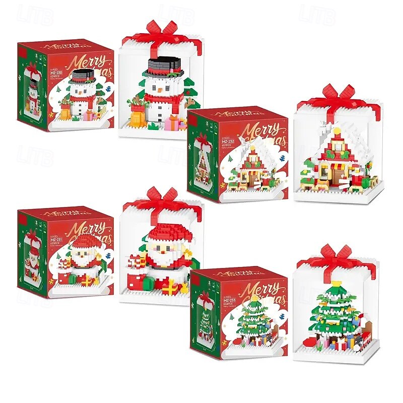 Christmas Tree Building Block Gift Box Ornament with Presents, Mini Snowman, and Festive Decorations, Clear Display Case, Perfect Xmas Tabletop Décor and Gift Idea2