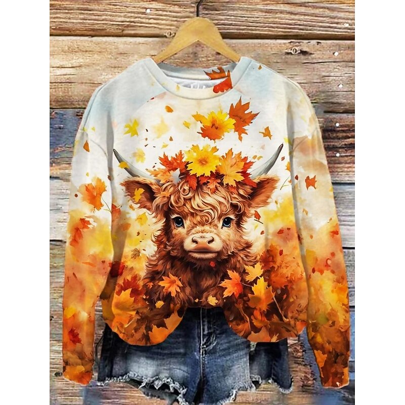 Women's Pullover Sweatshirt Floral Graphic Fashion Casual Long Sleeve Crew Neck Regular Tops Street Dailywear Casual Print Black Yellow Orange Beige Fall Winter