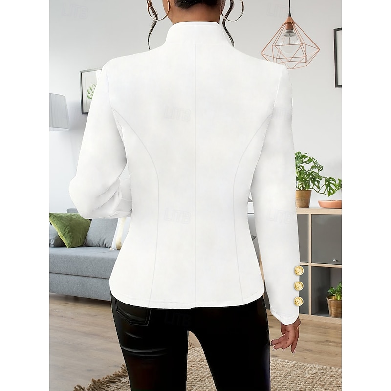 Women's Blazer Comfortable Breathable Buttons Elegant Modern Casual Plain Vacation Street Casual Daily Wear Single Breasted Short Regular Turndown Regular Fit Long Sleeve Outerwear Black White Pink2