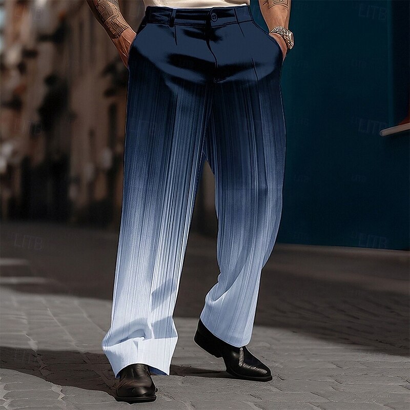 Men's Ombre Dress Pants Mid Waist Business Casual Formal Outdoor Dailywear Zipper Pocket Straight Leg Trousers Summer Spring Fall 3D Print Black Wine Blue4