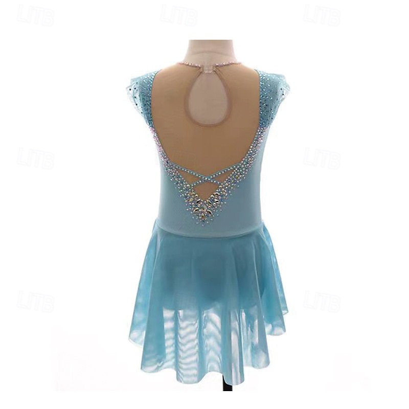 Figure Skating Dress Women's Girls' Ice Skating Dress Green Patchwork Open Back Mesh Spandex Stretchy Training Practice Professional Skating Wear Thermal Warm Crystal / Rhinestone Sleeveless Ice2