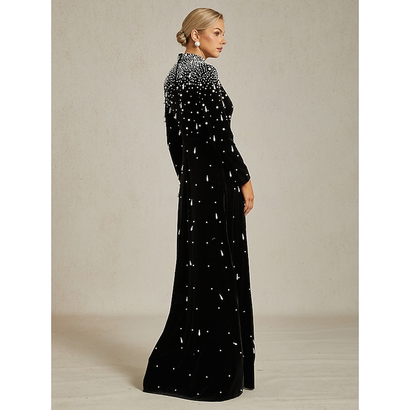 Women's Maxi Dress Sheath Dress Elegant Party Evening Party Solid Color Long Sleeve Turtleneck Black Fall Winter3