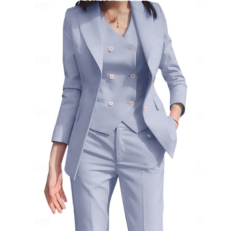 Women's 3 Pieces Suits Formal Wedding Guest Formal Evening Elegant Simple 3/4 Sleeve Pleated Ankle Length Peak Lapel Single Breasted