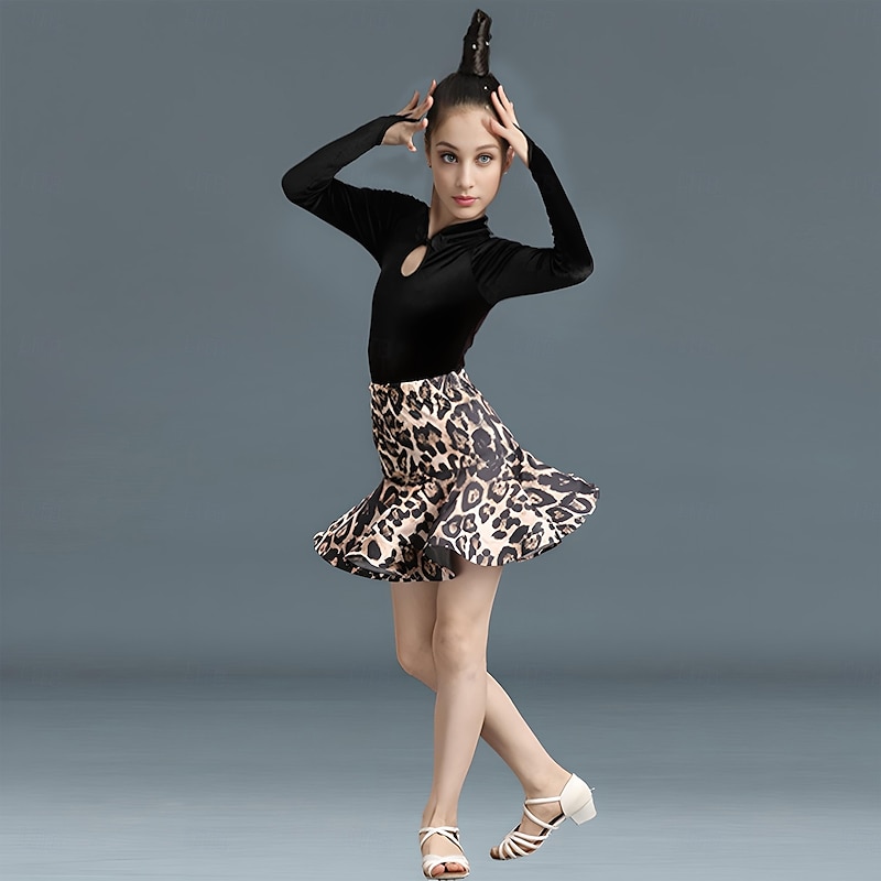 Kids' Dancewear Skirts Pleats Pattern / Print Ruching Girls' Performance Training Long Sleeve Polyester Velvet